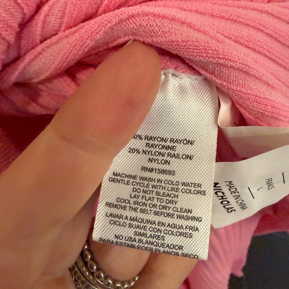 NWT NICHOLAS Lily Ribbed Sleeveless Midi Belted Knit Dress in Pink Large - Picture 7 of 10